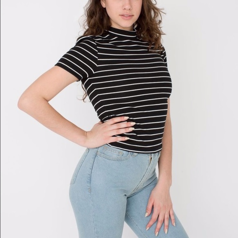 American Apparel Black White Stripe Ponte Top